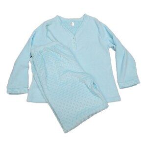 New Jaclyn Intimates Size 2X Piece Plush Blue Fleece Pajama Set Super Soft!